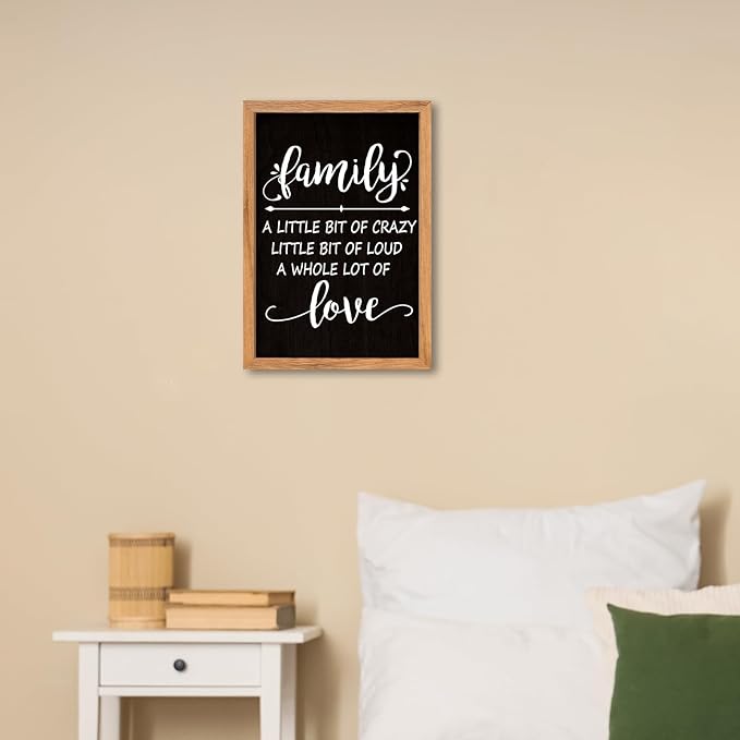 AuraPeak Family Wall Decor For Family A Little Bit Of Crazy Sign Hallway Entryway Horizontal Home Modern Positive Farmhouse Living Room Wall Hanging Art (Wood Black 16"×10")