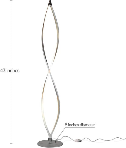 Brightech Twist Floor Lamp, Bright Tall Lamp for Offices, Modern LED Spiral Lamp for Living Rooms, Dimmable Standing Lamp with Sturdy Base for Bedroom Reading, Great Living Room Decor - Silver