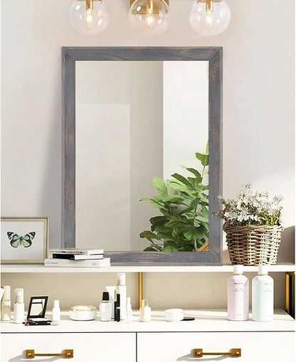 AAZZKANG Wooden Mirror Rectangle Rustic Mirrors for Wall Decorative for Bedroom Bathroom Living Room Entryway Hanging Home Decor 26"x18"
