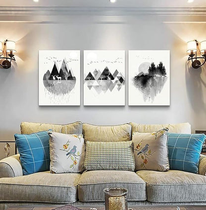 hyidecorart Canvas Wall Art For Living Room Wall Decor For Bedroom Office Decoration Black And White Abstract Wall Painting Geometry Mountain Prints Wall Pictures Artworks Room Home Decor 3 Piece
