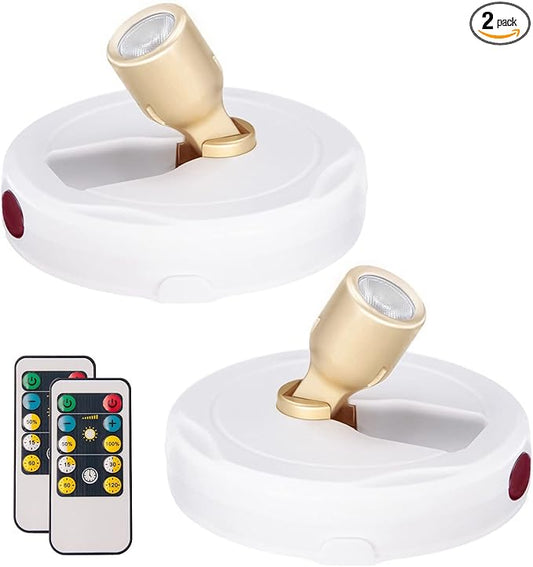 HAMVIDNE LED Spotlight, Battery Powered Picture Lights, Uplighting Indoor, Puck Lights with Remote, Stick Spot Light for Wall Display Picture Dartboard Painting Artwork Accent-2pcs