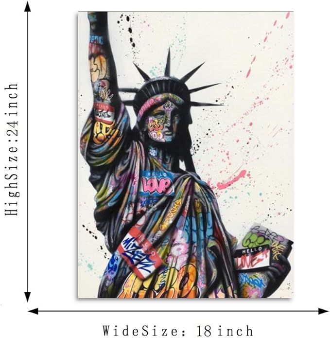 Yatsen Bridge Statue of Liberty Graffiti Version Wall Art, Fashion Pop Poster and Print, Colorful Art Canvas Paintings On the Wall Art Picture Home Decor - 18x24 inch