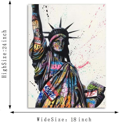 Yatsen Bridge Statue of Liberty Graffiti Version Wall Art, Fashion Pop Poster and Print, Colorful Art Canvas Paintings On the Wall Art Picture Home Decor - 18x24 inch