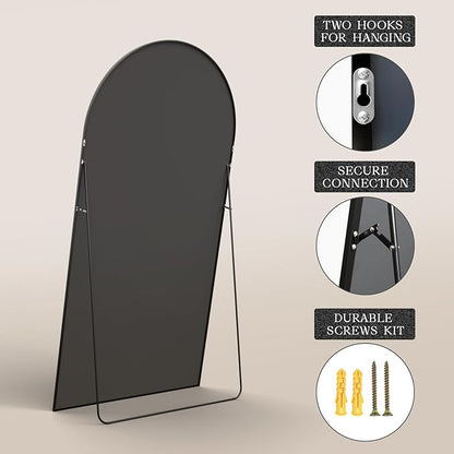 MISSDAY Oversized Arched Full Length Mirror, 83"x44" Black Full Body Mirror with Stand, Floor Mirror Large Free Standing, Leaning or Hanging, Aluminum Frame Mounted Mirrors Wall Mirrors for Bedroom