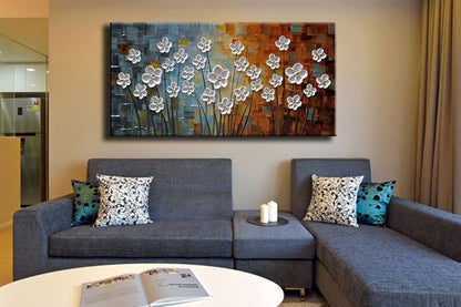 YaSheng Art - 100% Hand painted Contemporary Art Oil painting On Canvas white Flowers Abstract Paintings Modern Home Decor Wall Art for living room Bedroom Framed Ready to Hang 20x40inch