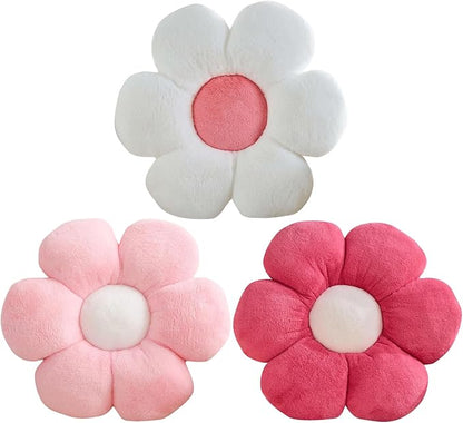 CANGHI 3 PCS Flower Pillows Flower Shaped Throw Pillow Cute Daisy Pillows Seating Cushions for Adults Kids Home Bedroom Sofa Chair Couch Decor (White Pink/Pink/Hot Pink, 15.74 inch)