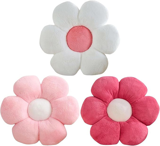 CANGHI 3 PCS Flower Pillows Flower Shaped Throw Pillow Cute Daisy Pillows Seating Cushions for Adults Kids Home Bedroom Sofa Chair Couch Decor (White Pink/Pink/Hot Pink, 15.74 inch)