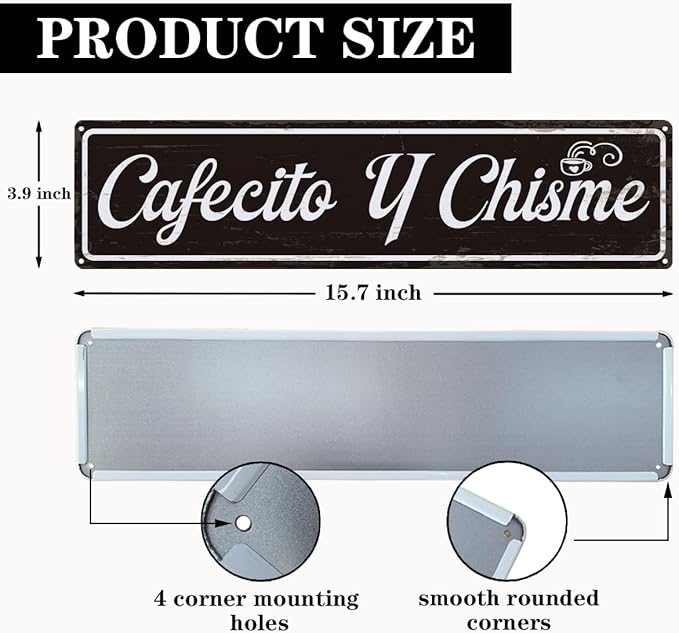 Coffee Metal Signs, Cafecito y Chisme Sign, Funny Coffee Home Decor, Farmhouse Wall Decor for Home Vintage Bar or Dorm, Coffees Station Decors, Decorative Metal Wall Signs 15.8x4 Inches