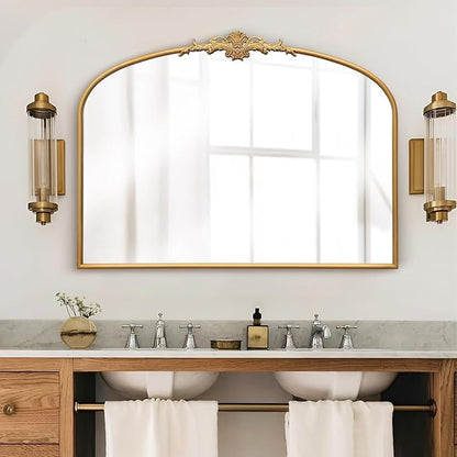 Besdomus Antique Arched Gold Mirror: 40"x29" French Large Decorative Gold Vintage Wall Vanity Mirror - Baroque Traditional Ornate for Bedroom/Bathroom/Fireplace/Entryway - Home Decor for Homemakers
