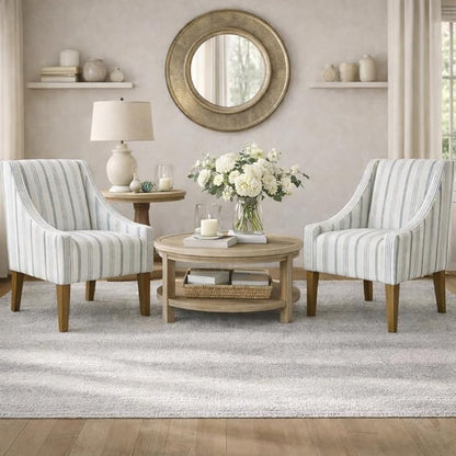 Homepop Home Decor Upholstered Classic Swoop Arm Accent Chair Accent Chairs for Living Room & Bedroom Decorative Home Furniture, Ivory & Gray Stripe