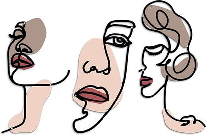 Putuo Decor Abstract Face Metal Wall Art Set of 3, Modern Line Art Wall Decor, Minimalist Metal Sculpture for Living Room Bedroom Bathroom