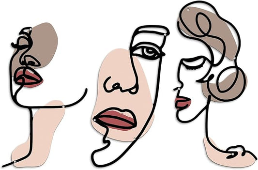 Putuo Decor Abstract Face Metal Wall Art Set of 3, Modern Line Art Wall Decor, Minimalist Metal Sculpture for Living Room Bedroom Bathroom