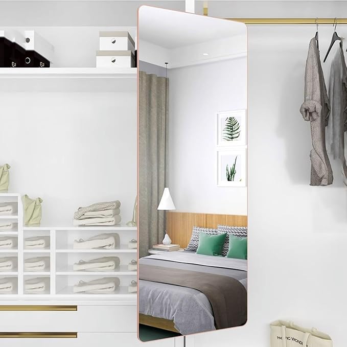 Generic Hideaway Closet Mirror, Retractable Full Length Mirror, 51"" x 16"" Wall Mounted Mirror, Suitable for Bedroom, Locker Room, Cloakroom - Rose Gold