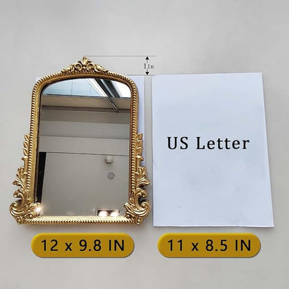 Vintage Makeup Mirror, Vanity Desk Mirror Antique Traditional Tabletop Mirror, Standing, Hang or Wall Mounted, Adjustable Dress-up Mirror, Gold Decor Mirror for Living Room,Bedroom (gold, 12*9.8 in)