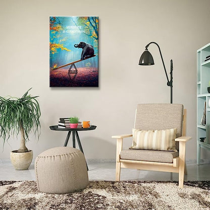 Elephant Wall Art Mindset Motivation Office Wall Canvas Animals Poster Framed Artwork for Office Living room Ready to Hang (24x36 inch)