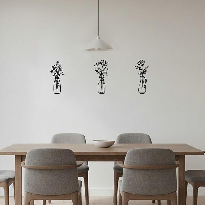 Blueprint Ivy 3 pieces Metal Flowers Wall Arts Minimalist Wall Decor for Living Room Bathroom Dining Room Kitchen Housewarming Gift (Black)