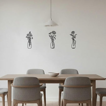 Blueprint Ivy 3 pieces Metal Flowers Wall Arts Minimalist Wall Decor for Living Room Bathroom Dining Room Kitchen Housewarming Gift (Black)
