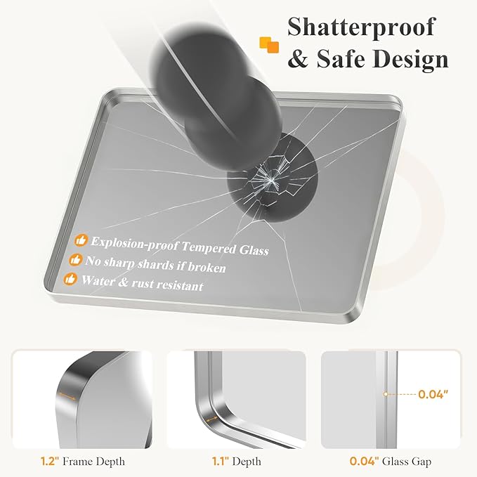 NEWBULIG 30X36 Inch Bathroom Mirror for Over Sink, Wall Vanity Mirrors Tempered Glass, Anti-Rust Metal Framed Rounded Rectangle, Hangs Horizontally or Vertically, Farmhouse Home Decor, Silvery