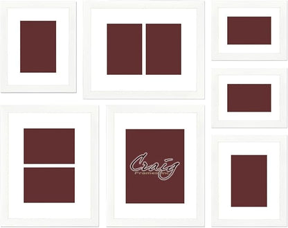 Craig Frames 23247812 Picture Frame 7-Piece Wall Set, White Frames, White Display Mats