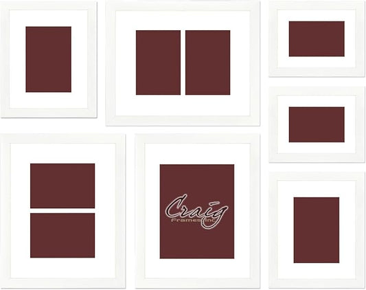 Craig Frames 23247812 Picture Frame 7-Piece Wall Set, White Frames, White Display Mats