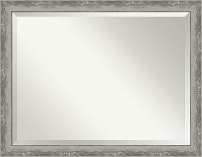 Amanti Art Silver Bathroom Mirror for Over Sink, 35x45 Waveline Silver Narrow Rectangle Vanity Mirror, X-Large Casual Frame, Hangs Horizonally and Vertically, Bathroom Wall Decor, Beveled Edge