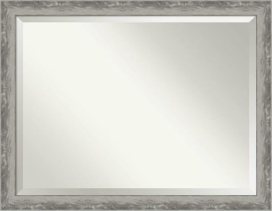 Amanti Art Silver Bathroom Mirror for Over Sink, 35x45 Waveline Silver Narrow Rectangle Vanity Mirror, X-Large Casual Frame, Hangs Horizonally and Vertically, Bathroom Wall Decor, Beveled Edge