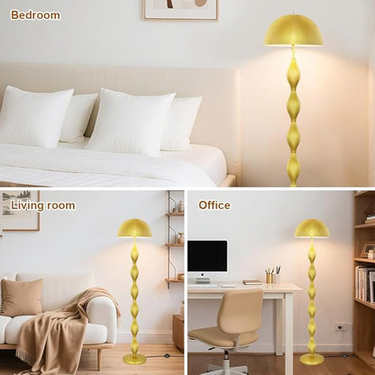 Floor Lamp Creative Mushroom Lamp, Gold Standing Lamp with Foot Switch, Creamy Style Modern Tall Lamp for Living Room, Bedroom, Office, Corner, E26/E27 Bulbs Compatible