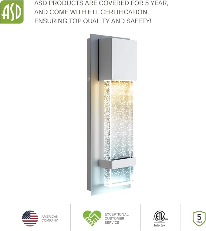 ASD LED 13" Bubble Glass Wall Light Fixture, Outdoor & Indoor Seeded Sconce | 3CCT, Waterproof, Dimmable, ETL Listed | 12W 500LM 3000-5000K 120V | Exterior Lantern, Porch Lighting | White, 4 Pack