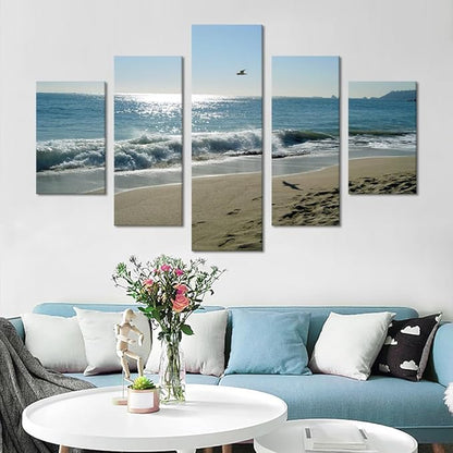 Yatsen Bridge Beach Wave Ocean Painting on Canvas 5 Piece Beach Wall Art Modern Landscape Scenery Posters and Prints Pictures for Living Room Bedroom Canvas Art Set Framed Ready to Hang (60x40 Inch)