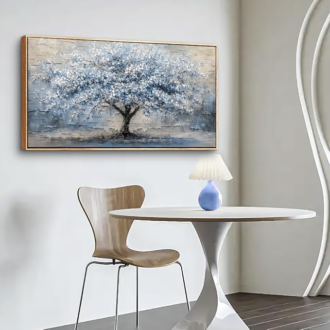 ZUITINGHUA Large Canvas Wall Art For Living Room Wood Framed Bedroom Wall Decorations Grayish Blue Tree Abstract Paintings Modern Office Decor Canvas Prints Artwork Home Decor Posters 30x60 In