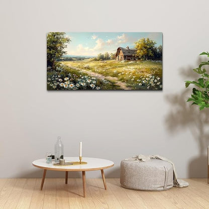 KELIYUAN Canvas Wall Art For Living Room Farmhouse Wall Decor For Bedroom Office Wall Decoration Vintage Country Field Landscape Painting Framed Prints Pictures Artwork Room Home Decor 20"x40"