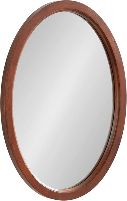 Kate and Laurel Hogan Mid-Century Oval Framed Wall Mirror; 18 x 24; Dark Walnut; Decorative Modern Wood Mirror with Soft Curvature and Oval Shape