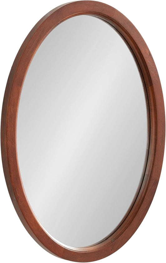 Kate and Laurel Hogan Mid-Century Oval Framed Wall Mirror; 18 x 24; Dark Walnut; Decorative Modern Wood Mirror with Soft Curvature and Oval Shape