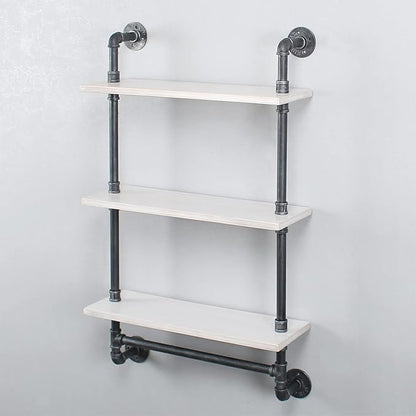 MBQQ Industrial Shelving,Bathroom Shelves with Towel bar,24in Rustic Metal Pipe Floating Shelves Pipe Wall Shelf,3 Tier Industrial Shelf Wall Mounted,Retro White