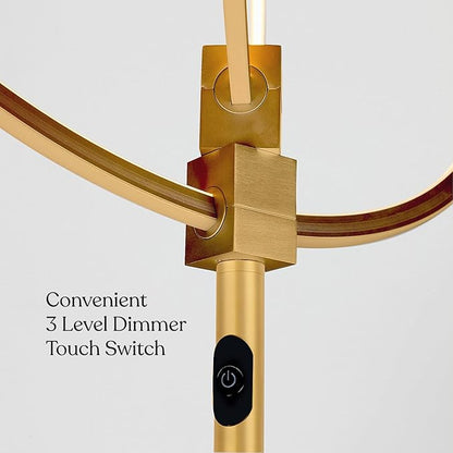 Brightech Eclipse Modern LED Torchiere Floor Lamp - Very High Brightness, Indoor Lamp - Living Room Standing Light - Alternative to Halogen - Built in Touch Dimmer - Gold/Brass