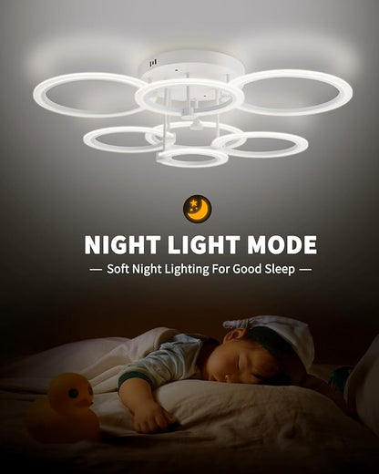 Modern LED Ceiling Light Dimmable Ceiling Light Fixtures with Remote 7 Rings White Close to Ceiling Lights 31.8" 130W 3000K-6500K Flush Mount Ceiling Lamp for Living Room,Bedroom,Kitchen