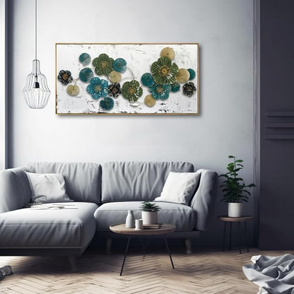 Wall Art Floral Wall Decor Modern Botanical Artwork Green and Blue Canvas Painting for Bedroom Living Room Dining Room Home Office Decor 24"x48" with Framed