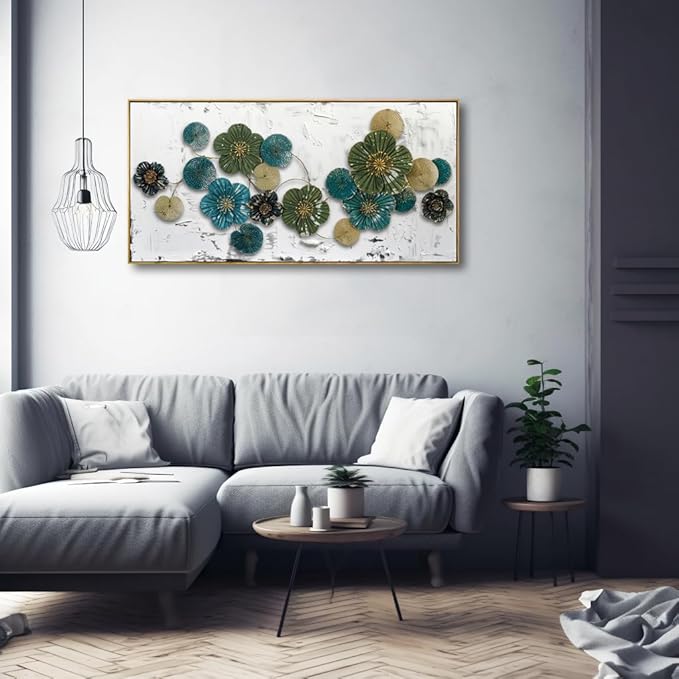 Wall Art Floral Wall Decor Modern Botanical Artwork Green and Blue Canvas Painting for Bedroom Living Room Dining Room Home Office Decor 20"x40" with Framed