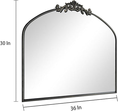HQiJun Black Vintage Wall Mirror Window Decorative Traditional Mirrors Antique Arched Farmhouse for Living Room Bedroom Entryway Bathroom Vanity (29 * 36 * 1.2,Black)