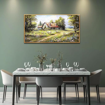 QIYILEXWART Wood Framed Canvas Wall Art For Living Room Wall Decor For Bedroom Office Wall Decoration Forest Lodge Painting Farmhouse Watercolour Pictures Artwork Room Aesthetic Home Decor
