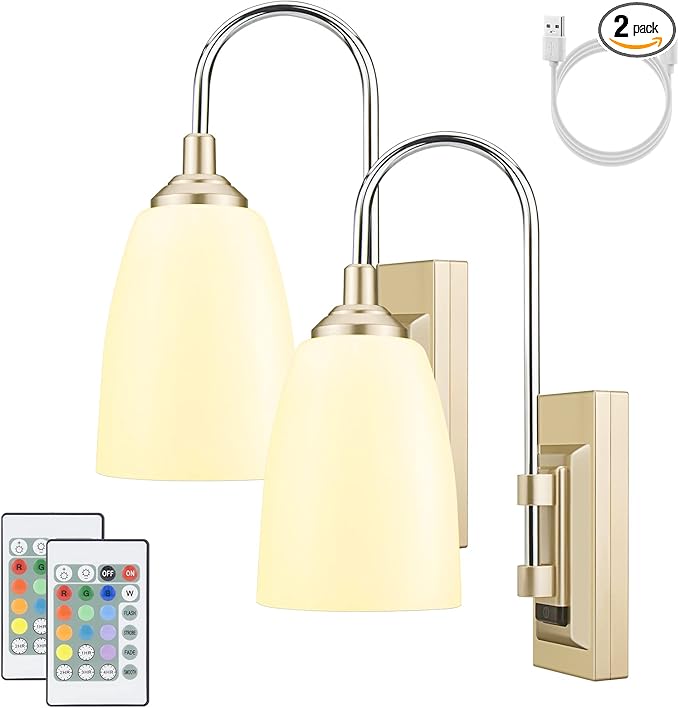 LUXSWAY Wall Sconce with 12 Color Changing,Wall Mounted Light, Wall Lamp Over Bed Headboard Light for Hallway Bedroom Home Decor, Dimmer & Timer Off -2Pack