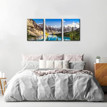 3 Pieces Colorado Framed Wall Art Snow Mountain and Lake National Park Natural Landscape Picture Modern Artwork Painting Print on Canvas for Living Room Home Decoration - 12" x 16" x 3