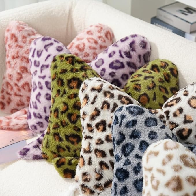 2 Pack Cute Leopard Print Bow Throw Pillows Furry Cheetah Bownote Plush Pillow Decor Bow Lumbar Suffed Pillow for Home Living Room Bedroom Bed Couch Cushion
