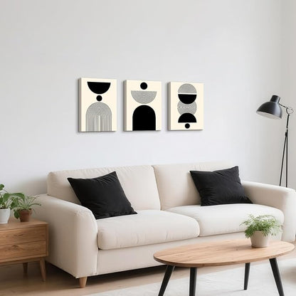 WENGTIAO 3Pcs Boho Abstract Canvas Wall Art,Neutral Minimalist Geometric Line Wall Painting Mid Century Beige Black Art Modern Prints Bohemian Home Decor for Bedroom Living Room Hallway Office 12"X16"x3