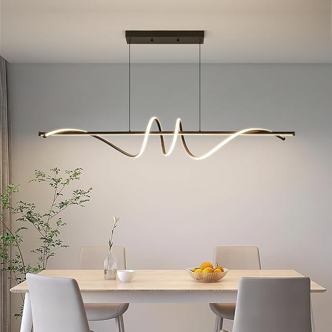 Modern LED Chandelier Light, 47IN Pendant Light Fixtures Dimmable with Remote Control 3000k-6500K Adjustable Color Temperature, Aluminum Island Lighting Lamp for Dining Room, Living Room, Island
