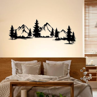 Xedatric 15.35 * 44.09 Inchs Mountain and Forest Metal Wall Decor, Horizontal Wall Art Nature Landscape, Large Metal Wall Art Evergreen Trees Forest Wall Decor,Housewarming Gift