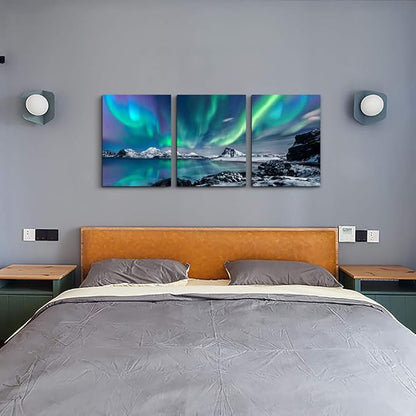 MHARTK66 Landscape Wall Art for Living Room Wall Decor for Bedroom Office Decor Abstract Mountain Aurora Painting 3 Piece Scenic Framed Canvas Art Prints Ready to Hang Wall Pictures Home Decor