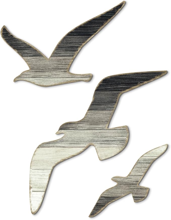 Putuo Decor 3pcs Wood Seagull Wall Decor Beach House Decor Coastal Ocean Themed Theme Wall Art Adhesive Seagull Wall Sculpture Sea Birds Lake House Ocean Vintage Ornaments For Home Bathroom