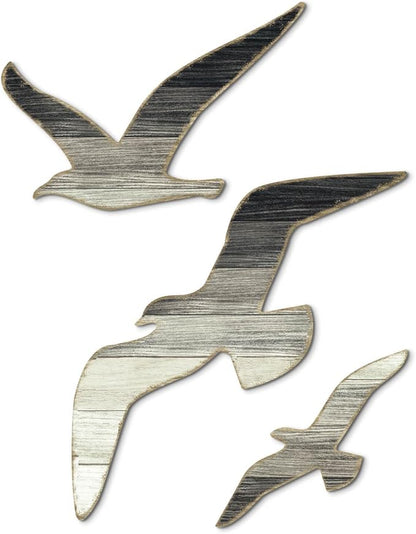 Putuo Decor 3pcs Wood Seagull Wall Decor Beach House Decor Coastal Ocean Themed Theme Wall Art Adhesive Seagull Wall Sculpture Sea Birds Lake House Ocean Vintage Ornaments For Home Bathroom