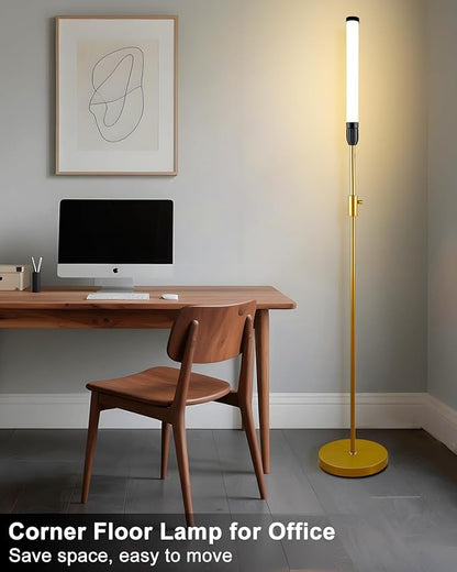 Lightdot 68IN LED Floor Lamp for Living Room, Stepless Dimmable(10-100% Brightness) Modern Standing Tall Lamps with Milky White Cylindrical LampHead,Mid Century Industrial Floor Lamps for Bedroom-Gold
